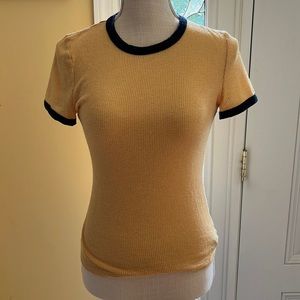 Urban Outfitters T-Shirt, yellow with navy trim, Size M
